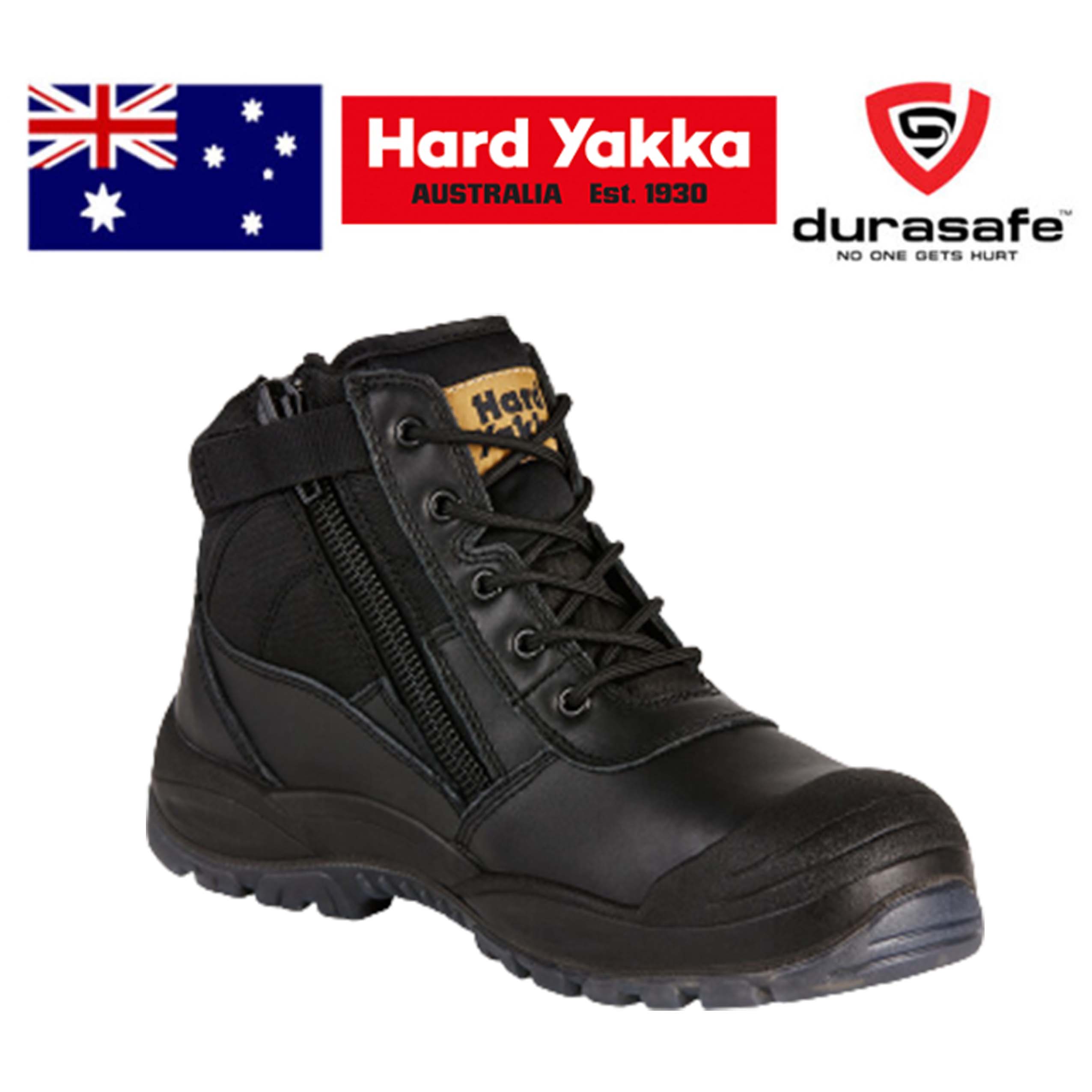 HARD YAKKA Y60125 Utility Zip Sided Steel Toe Safety Boot Black 